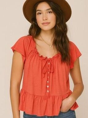 Free People Charlie Ruffle Peasant Top